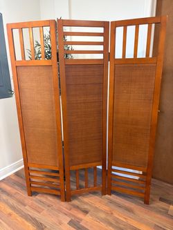 3-Panel Wood and Wicker Room Divider