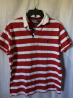 POLO RALPH LAUREN Red&White stripe Custom Fit shirt Large 100% Cotton
