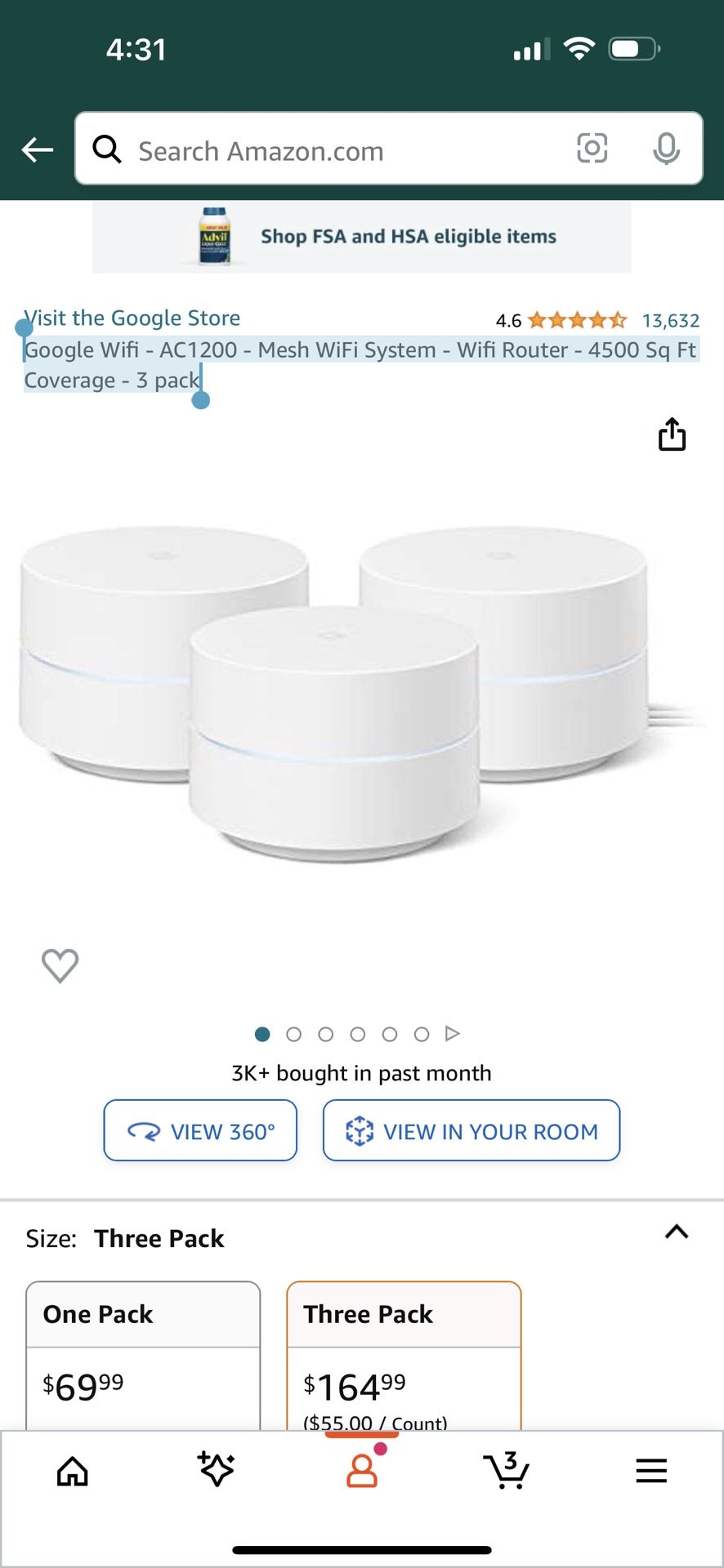 Google Wifi - AC1200 - Mesh WiFi System - Wifi Router - 4500 Sq Ft Coverage - 3 pack