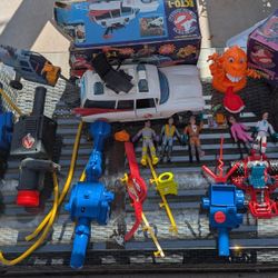VINTAGE 80s Ghostbusters Lot - Ecto-1 (Boxed), Proton Gear, Etc