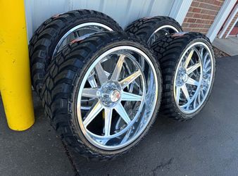 NEW 24x12 FORGED hard rock wheels full polish front and back wrapped in 33x13.50r24lt AMP tires