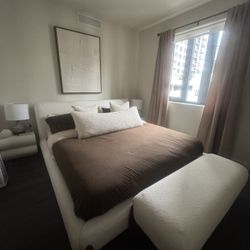  King bed frame + Nightstands + Ottoman