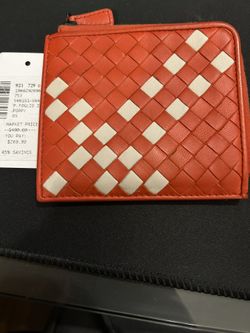 Bottega Veneta Intrecciato Red Zip Wallet Checkered Used Authentic
