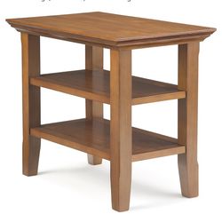 SIMPLIHOME Acadian SOLID WOOD 14 inch wide Rectangle Rustic Contemporary Narrow Side Table in Light Golden Brown with Storage, 2 Shelves, for the Livi