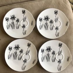 Vintage 4 Fine Bone China Black Iris Staffordshire Snack Plate 