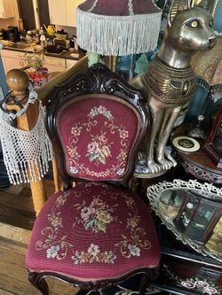 Needlepoint Antique Parlor Chair And Foot Stool 