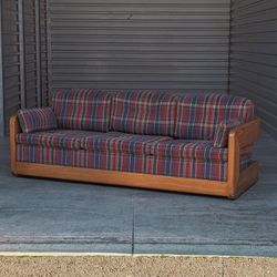 Vintage Custom Solid Oak Sofa, MCM Brutalist Style