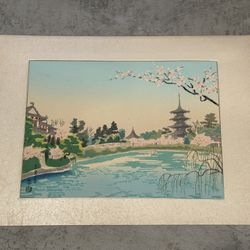 Japanese Woodblock Print by Eiichi Kotozuka "Cherry Blossoms in Nara"