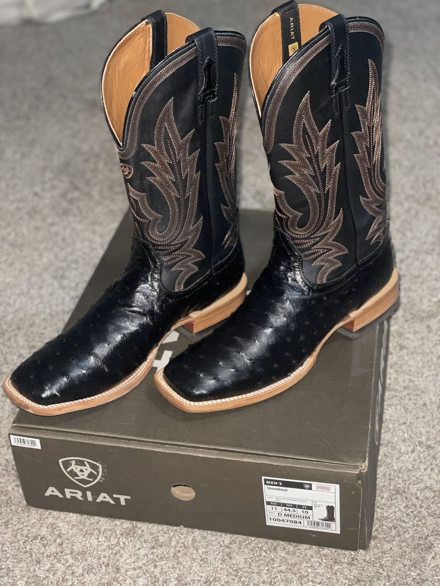 Ariat Black Full Quill Ostrich Cowboy Boots 