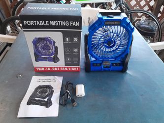 Portable Rechargeable Camping Misting Fan w/Two-In-One Fan & Light (New Opened Box) L@@K!