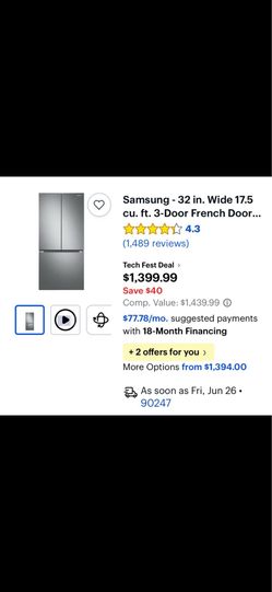 Samsung 32 in. Wide 17.5 cu. ft. 3-Door French Door Refrigerator