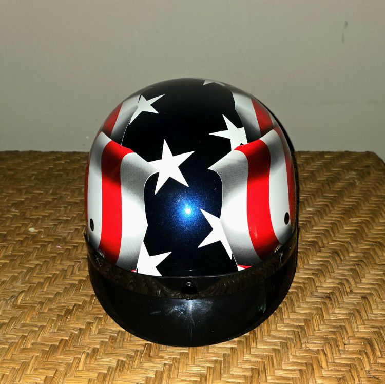 Vintage 80's American Flag and Stars. OUTLAW Motorcycle Half Helmet Adult