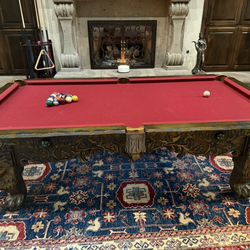Monarch Oak 8' Professional Pool Table – Carved Lion Legs, Red Felt, Full Kit