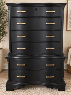 Refinished Black & Gold Tall Dresser