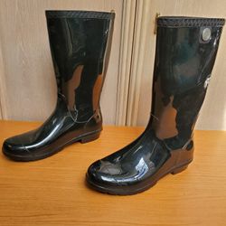 New UGG Women's Size 10 B 14 Inch High Black Rain Boots  Sienna 