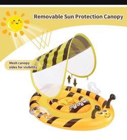 Infant Floats for Pool with Sun Canopy and Adjustable Safety Seat Baby Boat Water Pool Float for Age of 6-24 Months