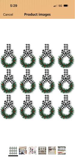 Retrowavy 12 Pcs Christmas Kitchen Cabinet Wreaths with Ribbon 5.91 Inch Mini Christmas Wreath Small Kitchen Xmas Decor for Window Door(Black and Whit