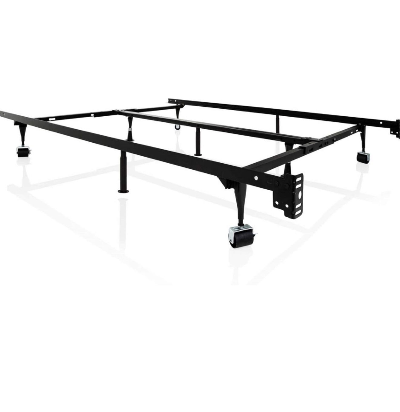 MALOUF Heavy Duty 7-Leg Adjustable Metal Bed Frame with Center Support and Rug Rollers
