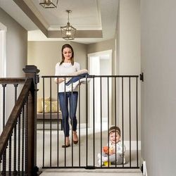 Regalo 2-in-1 Extra Tall Easy Swing Stairway and Hallway Walk Through Baby Gate, Black