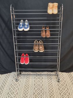 10 tier metal rolling shoe rack.