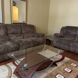 Living Room Set: 2 Sofas with 2 Tables For Sale