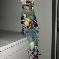 Cynthia Rowley Easter Spring Decor Sitting Bunny Elf 28" Doll Figurine Shelf 