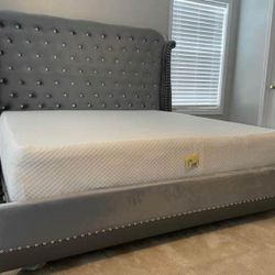 Brand New Queen & KungGrey Platform Bed Frame & Mattress 