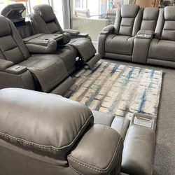 Real Leather Power Reclining Sofa and Loveseat 