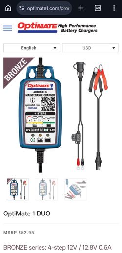 Optimate 1 Duo Motorcycle Charger