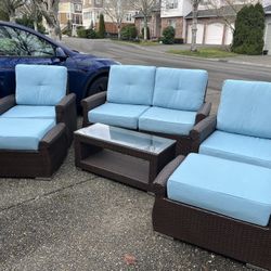 Ohana Rainshield 8 Piece Outdoor Wicker Patio Furniture Oversize Seating Set with High Tall Back & 6 inch Waterproof Cushions