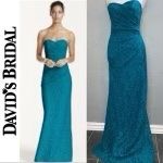 David’s Bridal Dress Lace Long strapless Malibu blue