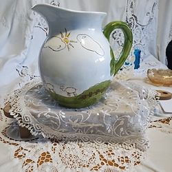 Italian Art Pottery Hand Painted  Pitcher 