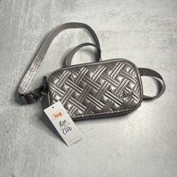 New LUG Coupe XL Quilted Convertible RFID Crossbody/Belt Bag-Metallic Grey 
