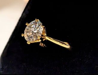 2 CT Moissanite Solitaire, 18k Yellow Gold-Plated, 925 Sterling Silver Size 6, 7, 8