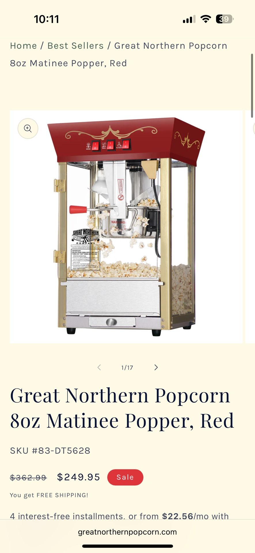 BRAND NEW Great Northern Popcorn Machine 8oz Red