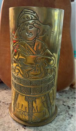 WWI Trench Art Brass Vase - Dated 1916 (French 120mm Artillery Shell)