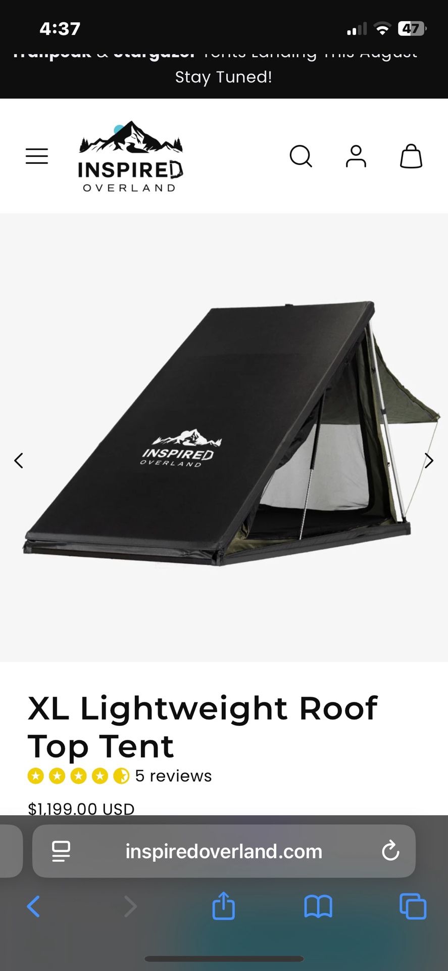 Inspired Overland XL Roof Top Tent 