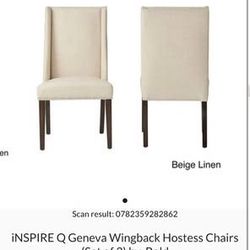 2 Dinner table chairs wingback hostess chairs.