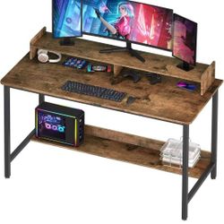 WOODYNLUX Computer Desk with Shelves, 43 Inch Gaming Writing Desk, Study PC Table Workstation with Storage for Home Office, Living Room, Bedroom, Meta