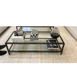 Glass Two Tier Rectangle Coffee Table With Black Legs