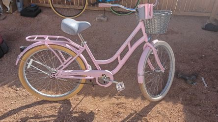 Pink Cruiser Bike with Basket and Rear Rack
