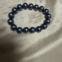 10mm Rainbow Multicolor Black Shell Pearl Round Beads Elastic Bracelet 