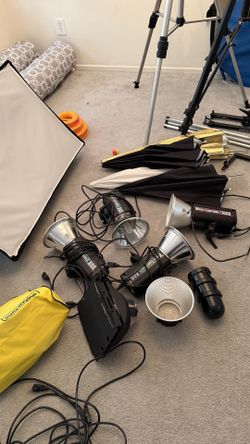 Paul buff white lightening studio lights.