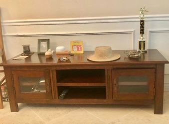 Solid wood console with locking  cabinet doors