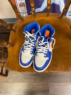 Air Jordan 1 Mid Blue White Orange Sneakers custom ordered