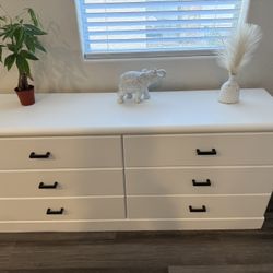 Modern White 6 Drawer Dresser – Newly Painted