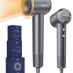 Hair Dryer, Ionic Blow Dryer with Smoothing Nozzle, 1500W Hair Blow Dryer with 110,000RPM Fast Dry, 4 Temps&2 Speeds, 2 Accessories for Curls, Dark Gr