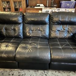 Black Faux Leather Electric Reclining Couch, (2)Black Faux Leather Reclining Rocking Chairs & Brown Faux Leather Electric Reclining Couch 