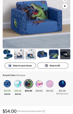 Delta Children Dinosaur Cozee Flip-Out Chair - 2-in-1 Convertible Chair to Lounger for Toddlers & Kids