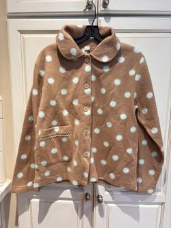 Zakanaka Inc Polka Dot fleece Jacket Top - Brown and White button up size M